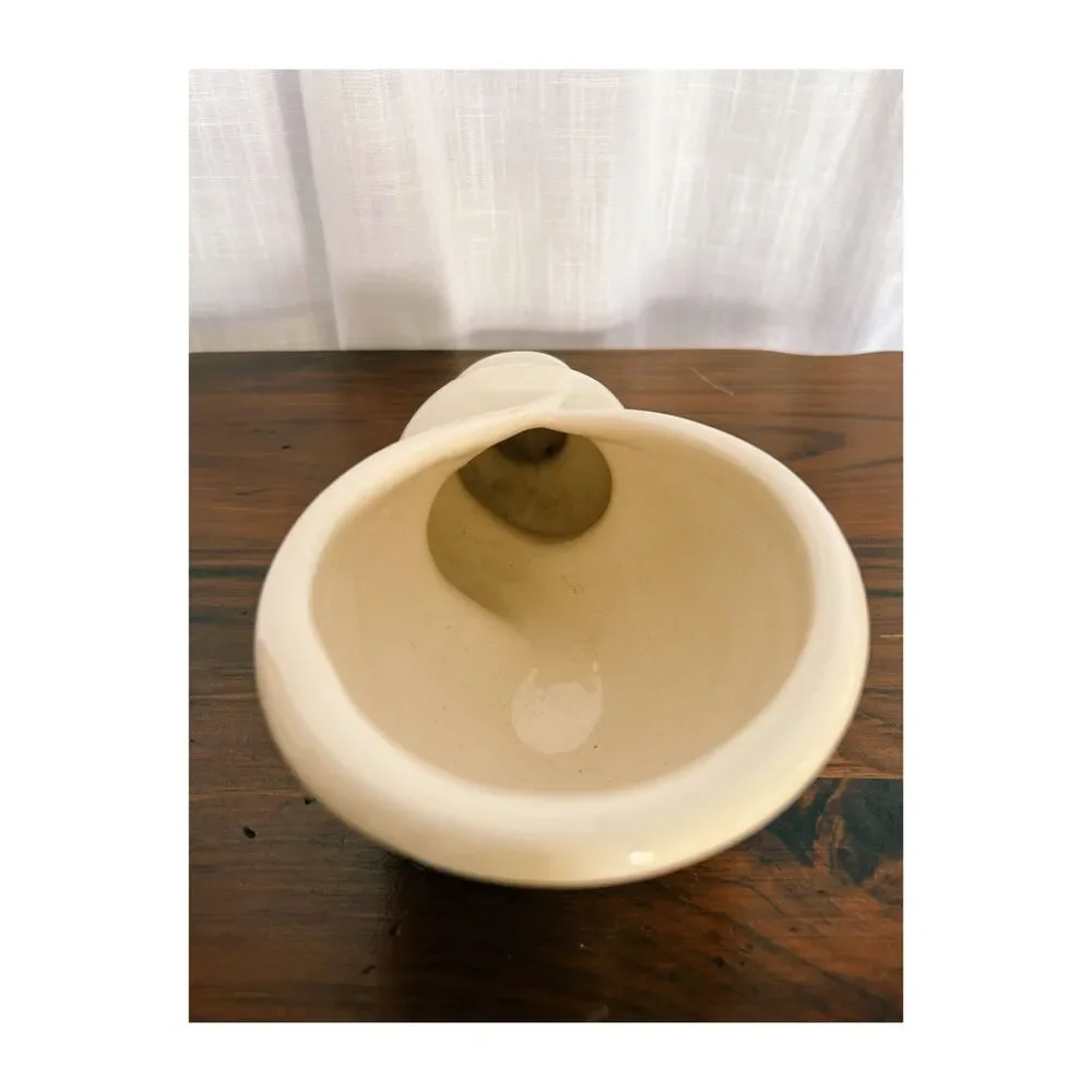 Vintage Mid Century Ceramic Conch Shell Vase Cream White Glossy Art Pottery